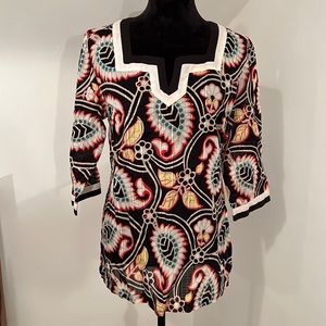 Tommy Hilfiger Ladies Top Black Blue Yellow Design Size M